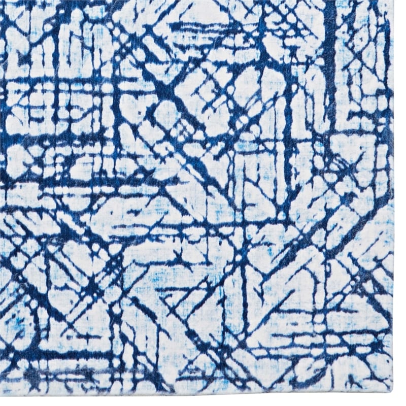 linon motif printed faux rabbit ingrain polyester 5'x7' area rug in blue