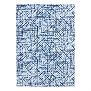 Linon Motif Printed Faux Rabbit Ingrain Polyester 5'x7' Area Rug in Blue