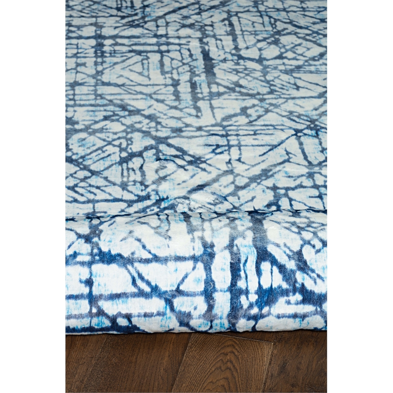 Linon Motif Printed Faux Rabbit Ingrain Polyester 8'x10' Area Rug in Blue