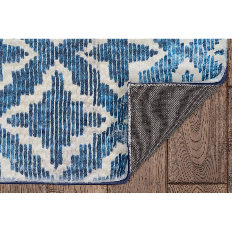 Linon Motif Printed Faux Rabbit Linear Polyester 3'x5' Accent Rug in Blue