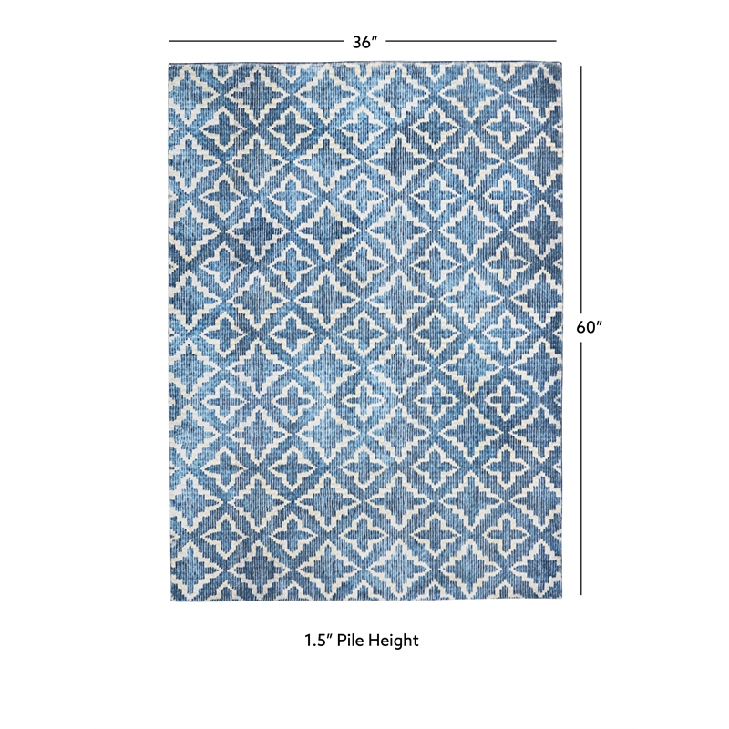 Linon Motif Printed Faux Rabbit Linear Polyester 3'x5' Accent Rug in Blue
