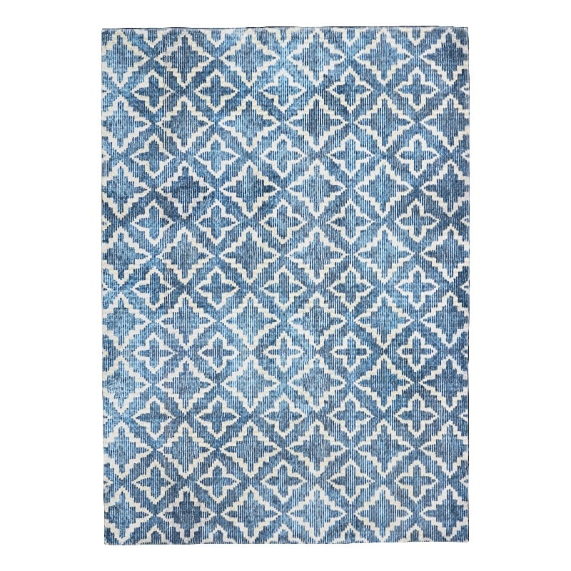 Linon Motif Printed Faux Rabbit Linear Polyester 5'x7' Area Rug in Blue