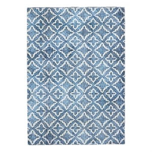 Linon Motif Printed Faux Rabbit Linear Polyester 5'x7' Area Rug in Blue