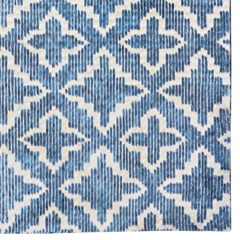 Linon Motif Printed Faux Rabbit Linear Polyester 8'x10' Area Rug in Blue