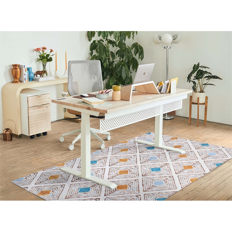 Linon Motif Printed Faux Rabbit Blinx Polyester 3'x5' Accent Rug in Ivory