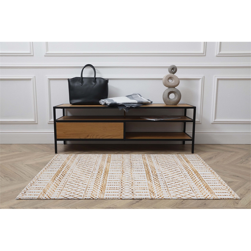 Linon Motif Printed Faux Rabbit Minear Polyester 3'x5' Accent Rug in Ivory
