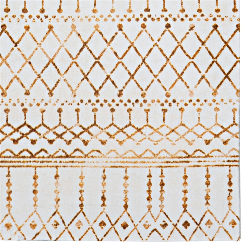 Linon Motif Printed Faux Rabbit Minear Polyester 5'x7' Area Rug in Ivory