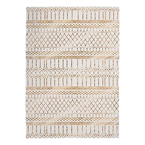 Linon Motif Printed Faux Rabbit Minear Polyester 5'x7' Area Rug in Ivory