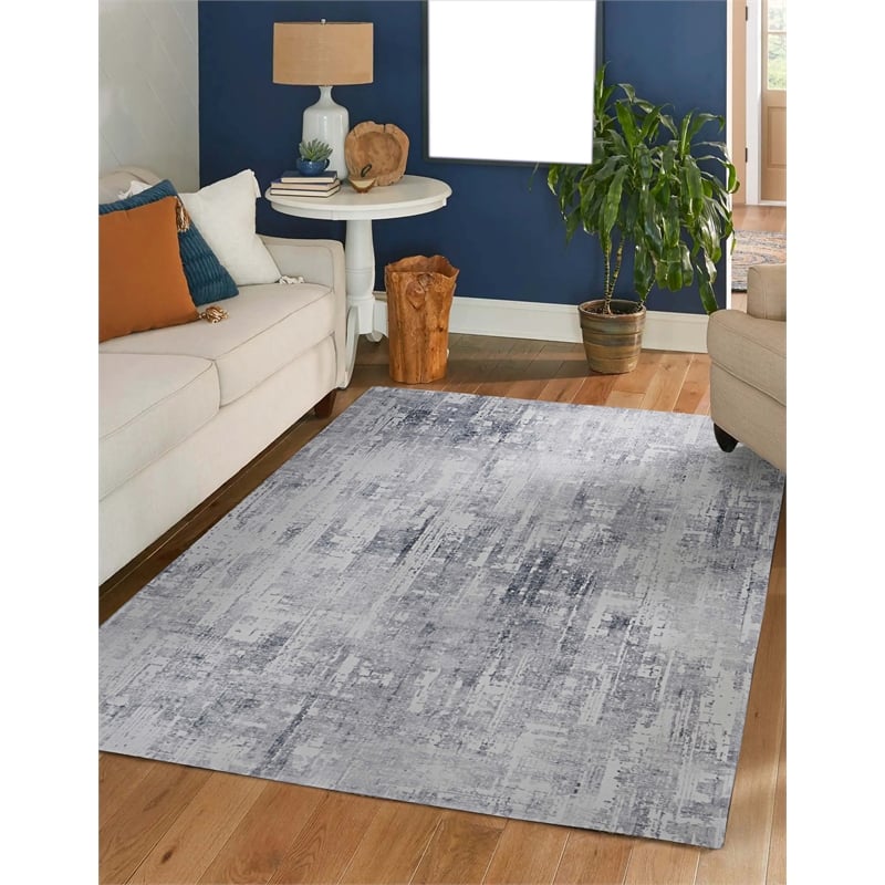 Linon Motif Printed Faux Rabbit Domo Polyester 5'x7' Area Rug in Ivory