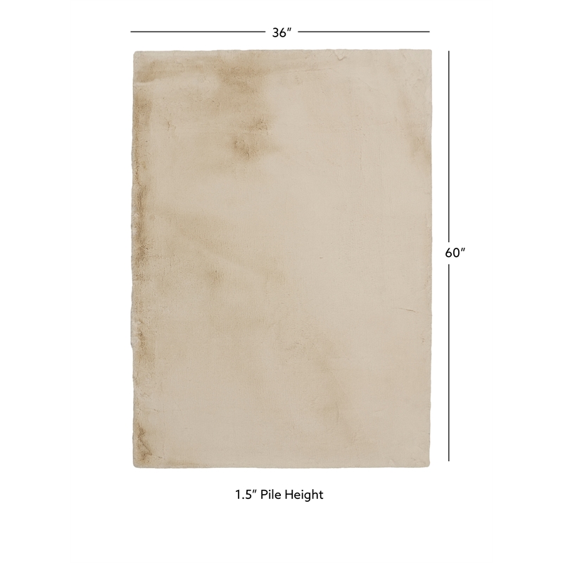 Linon Maven Faux Rabbit Polyester 3'x5' Accent Rug in Tan