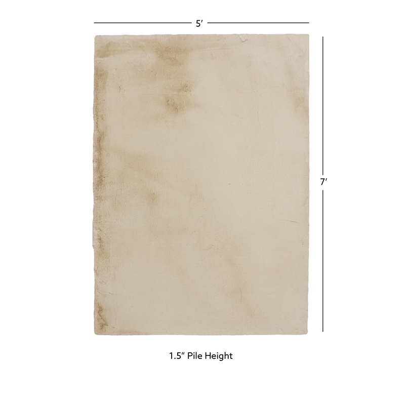 linon maven faux rabbit polyester 5'x7' area rug in tan