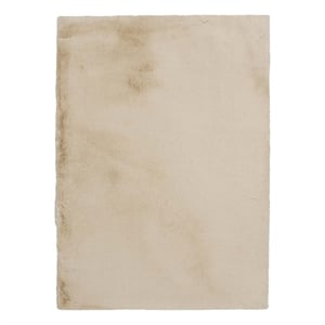 Linon Maven Faux Rabbit Polyester 5'x7' Area Rug in Tan