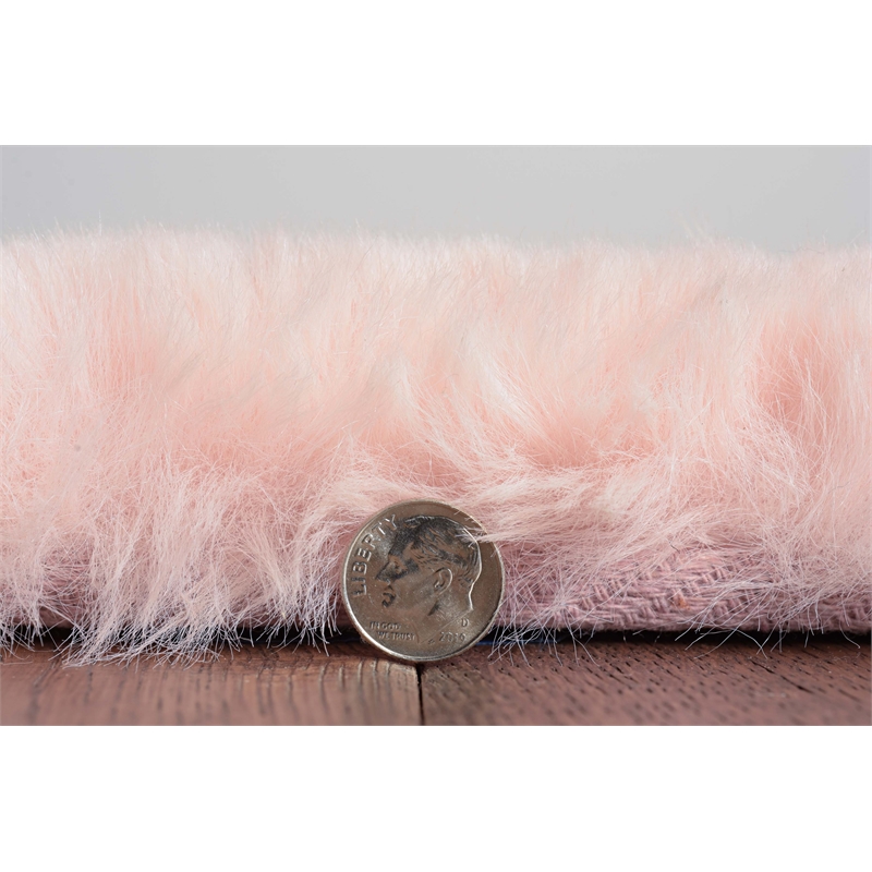 Linon Maven Faux Rabbit Polyester 5'x7' Area Rug in Pink