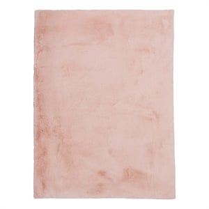 Linon Maven Faux Rabbit Polyester 7'6&quot X 9'6&quot Area Rug in Pink