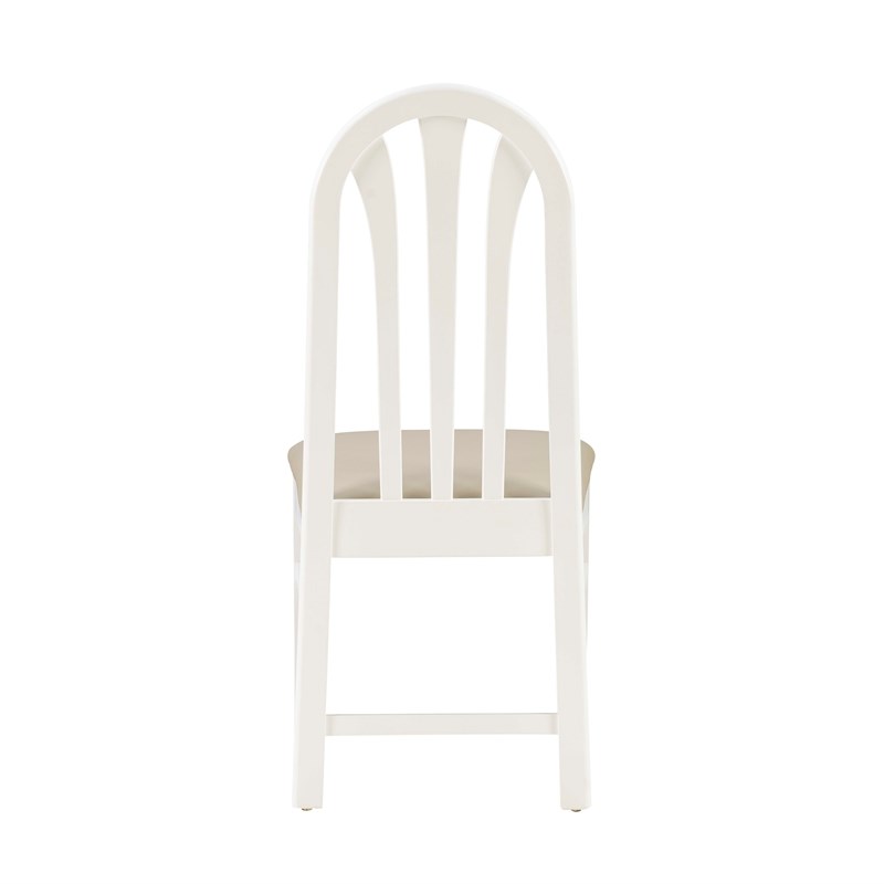 Linon Jerrie Set of 2 Beige Faux Leather Slat Back Dining Chairs in White Wood