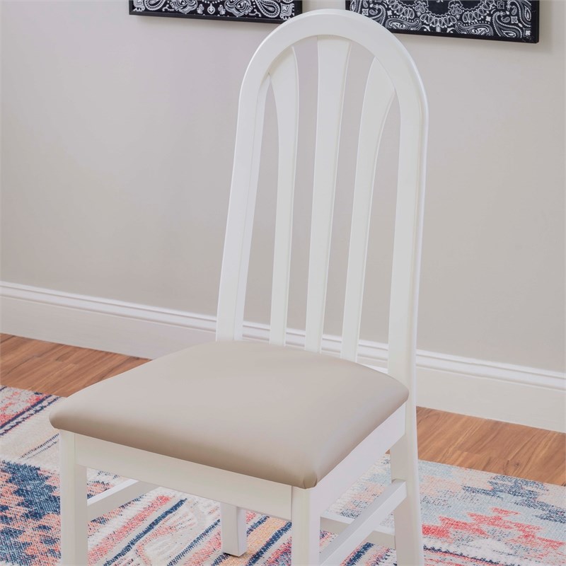 Linon Jerrie Set of 2 Beige Faux Leather Slat Back Dining Chairs in White Wood