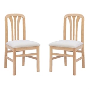 Linon Darlie Set of 2 Slat Back Dining Chairs Beige Padded Seat in Natural Wood