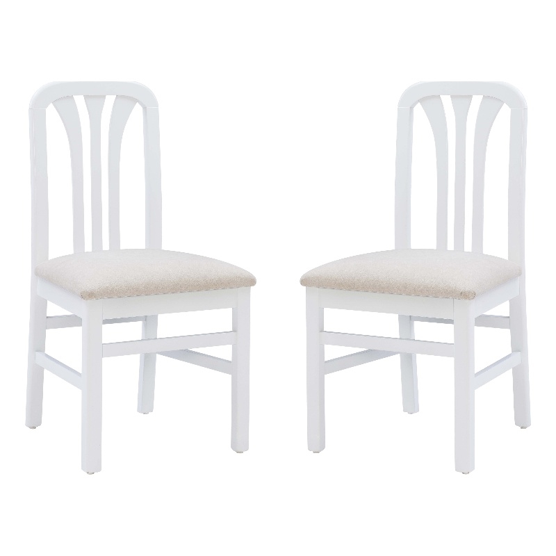 Linon Darlie Set of 2 Dining Chairs Grey Upholstered Seat in White Beechwood