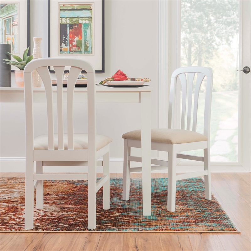 Linon Darlie Set of 2 Dining Chairs Grey Upholstered Seat in White Beechwood