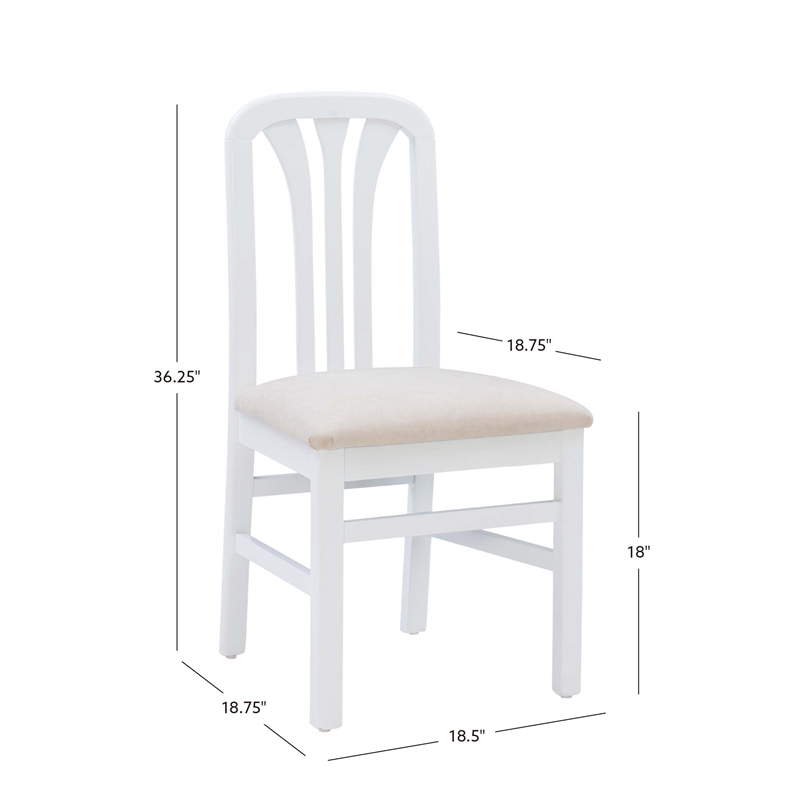 Linon Darlie Set of 2 Dining Chairs Grey Upholstered Seat in White Beechwood