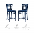 Linon Flint Lattice Back Counter Stools Set of 2 in Glossy Navy Beechwood