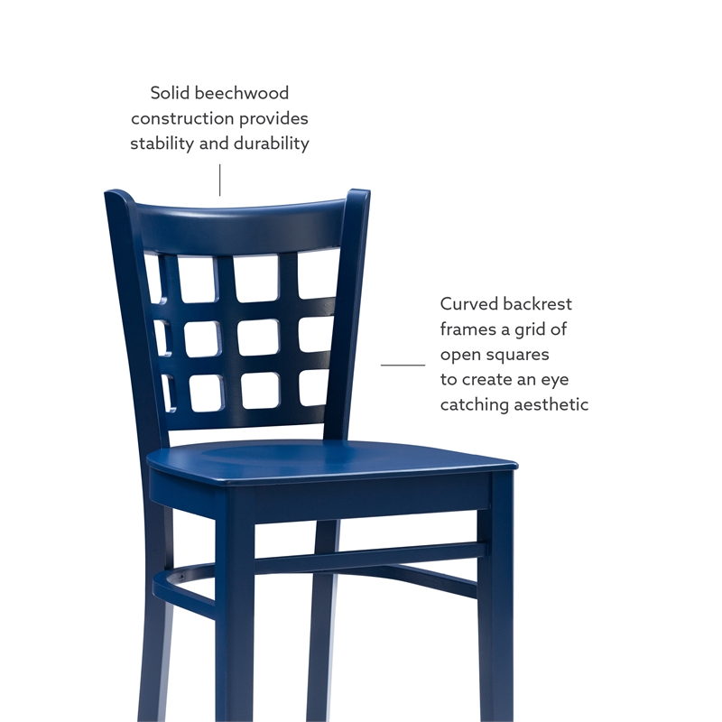 Linon Flint Lattice Back Counter Stools Set of 2 in Glossy Navy Beechwood