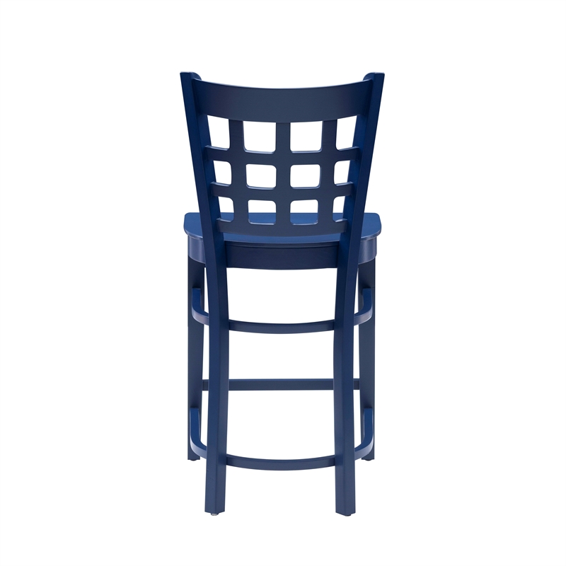 Linon Flint Lattice Back Counter Stools Set of 2 in Glossy Navy Beechwood