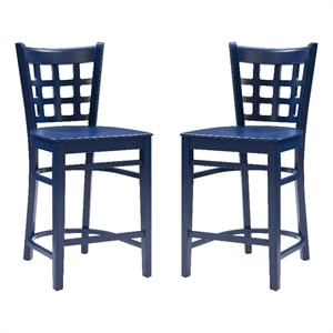 Linon Flint Lattice Back Counter Stools Set of 2 in Glossy Navy Beechwood