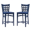 Linon Flint Lattice Back Counter Stools Set of 2 in Glossy Navy Beechwood