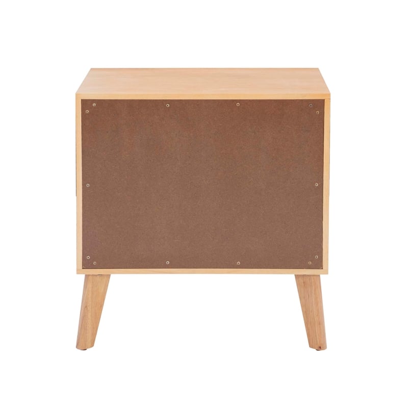 Linon Winnie Rubberwood Nightstand 2 Drawers Cane Front Panels in Natural Finish