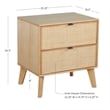 Linon Winnie Rubberwood Nightstand 2 Drawers Cane Front Panels in Natural Finish