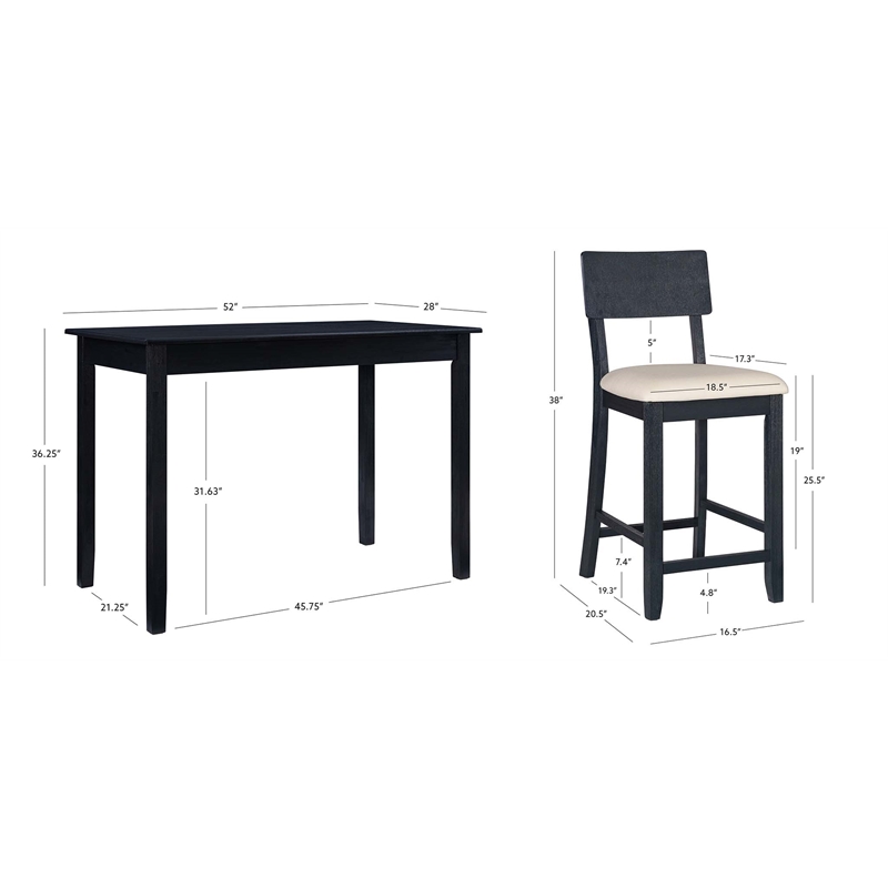 Linon Jordan Upholstered Five Piece Tavern Set in Rustic Dark Charcoal Wood
