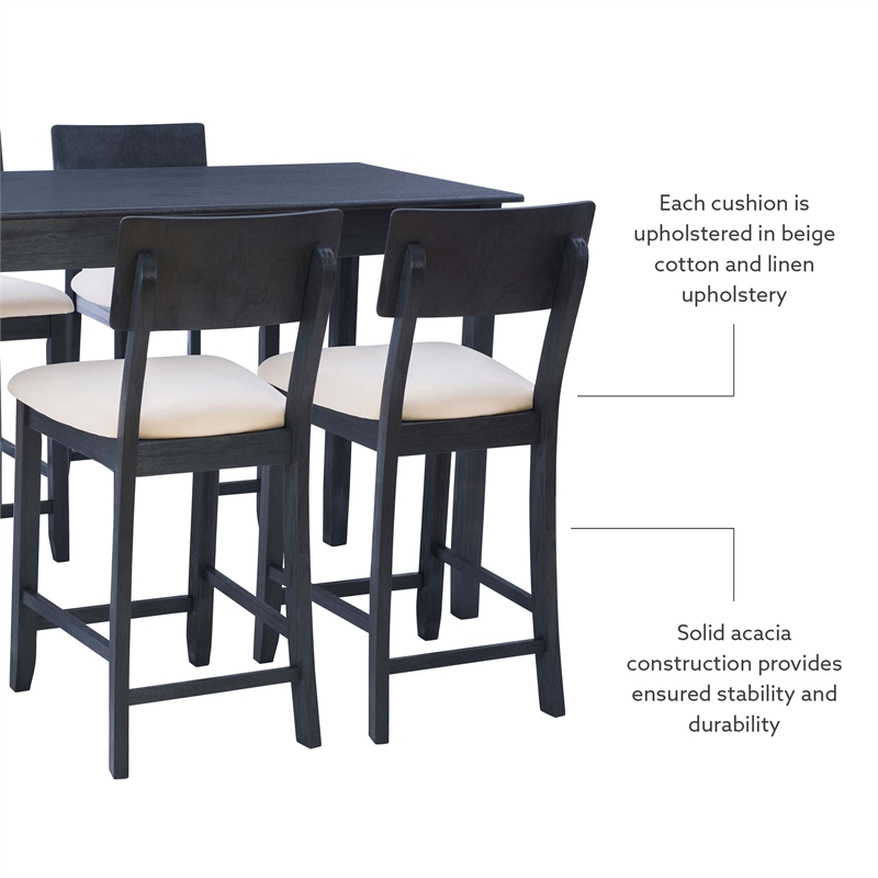 Linon Jordan Upholstered Five Piece Tavern Set in Rustic Dark Charcoal Wood