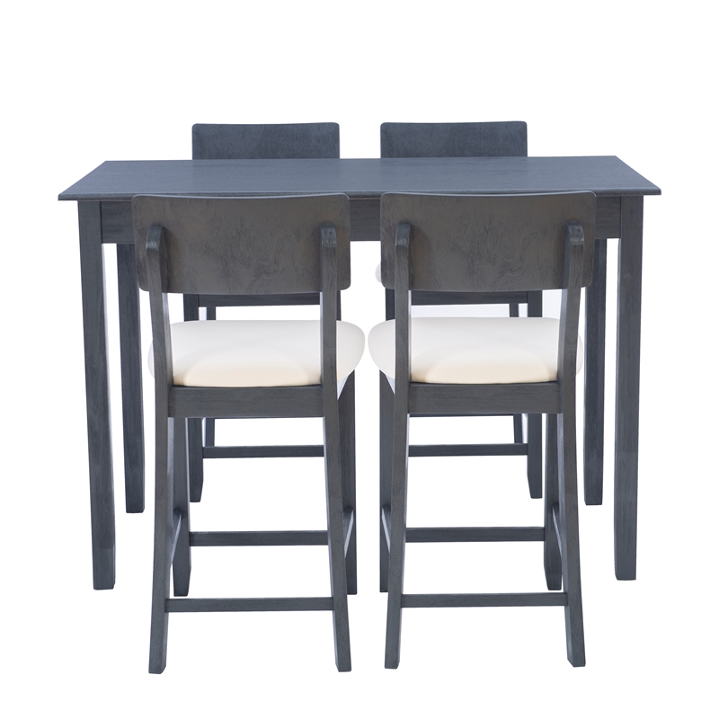 Linon Jordan Upholstered Five Piece Tavern Set in Rustic Dark Charcoal Wood