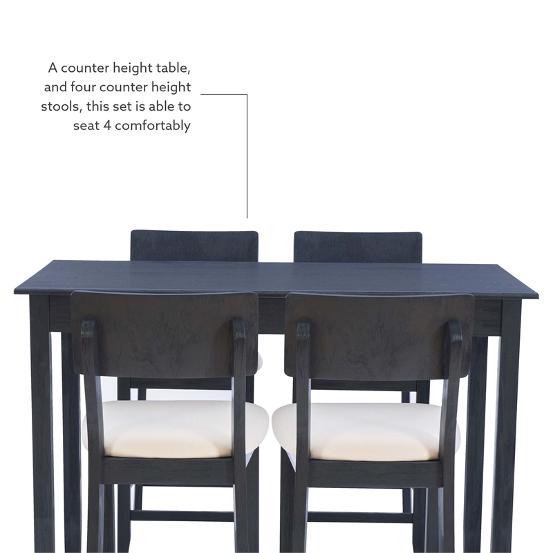 Linon Jordan Upholstered Five Piece Tavern Set in Rustic Dark Charcoal Wood