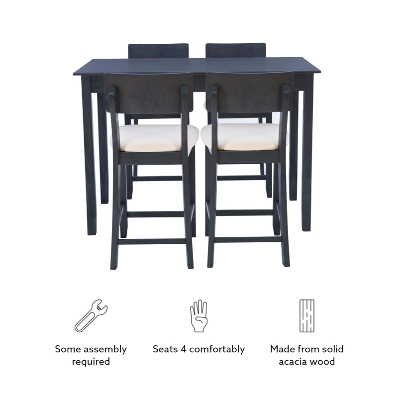 Linon Jordan Upholstered Five Piece Tavern Set in Rustic Dark Charcoal Wood