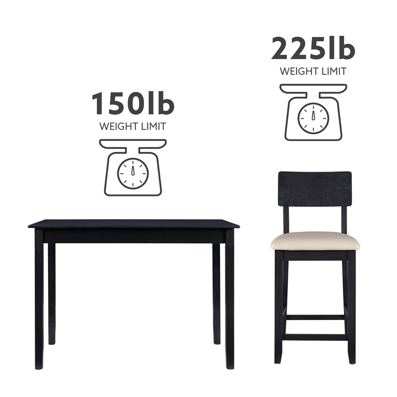 Linon Jordan Upholstered Five Piece Tavern Set in Rustic Dark Charcoal Wood