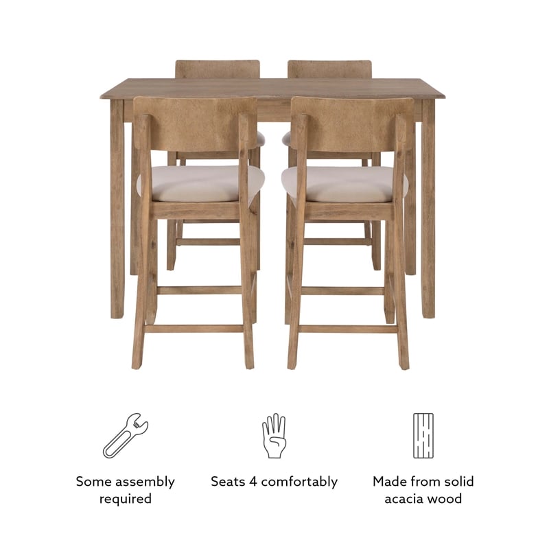 Linon Jordan Upholstered Five Piece Tavern Set in Rustic Gray Wash Wood