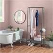 Linon Paisley Tall Steel Clothing Rack Distressed Wood Shelf 4 Hooks in Pewter