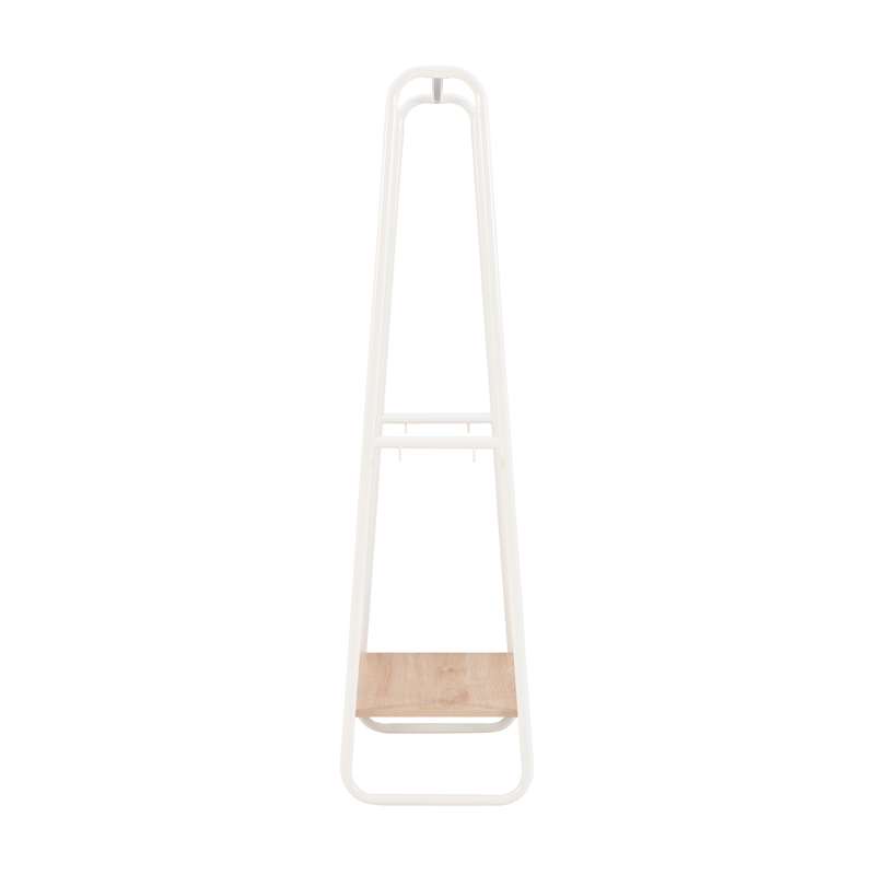 Linon Paisley Tall Steel Open Clothing Rack Natural Wood Shelf 4 Hooks in White