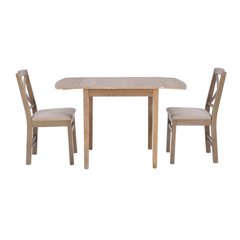 Linon Ervin Three Piece Drop Leaf Upholstered Small Dining Set in Gray Wash Wood