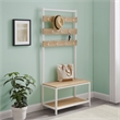 Linon Larkin White Metal Hall Tree 11 Hooks and 2 Shelves in Natural Wood