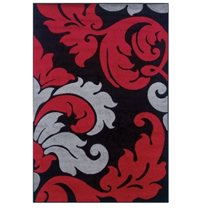 Linon Corfu Damask Frieze Yarn Pile  5'x7'7&quot Area Rug in Black & Red