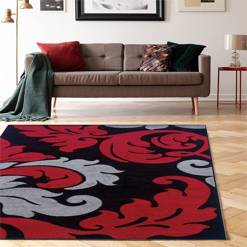 Linon Corfu Damask Frieze Yarn Pile  5'x7'7