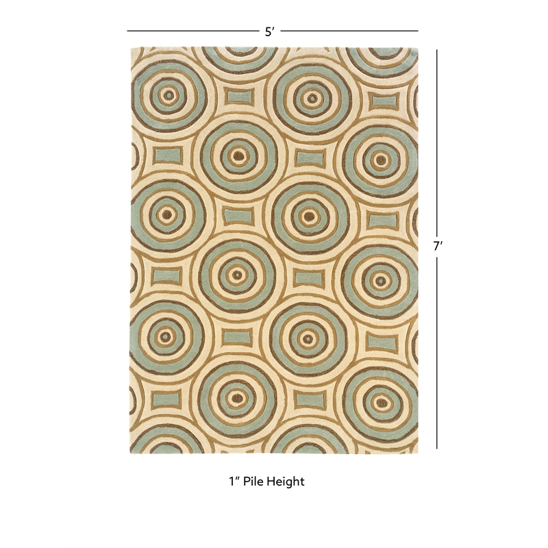 Linon Trio Combs Polyester 5'x7' Area Rug in Cream & Aqua