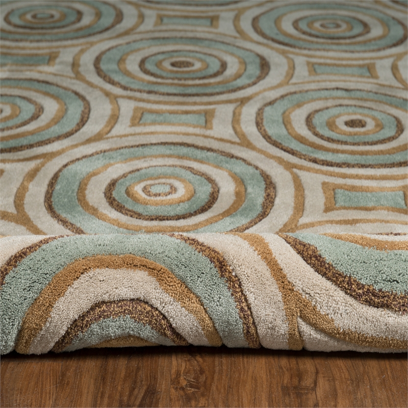Linon Trio Combs Polyester 5'x7' Area Rug in Cream & Aqua