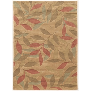 Linon Trio Leaves Polyester 5'x7' Area Rug in Beige