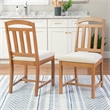Linon Wiley Set of Two Slat Back Side Chairs Cream Padded Seats in Brown Wood