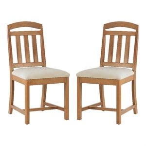 Linon Wiley Set of Two Slat Back Side Chairs Cream Padded Seats in Brown Wood