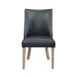 Linon Hale 5 Pce Dining Set Round Glass Table in Navy Faux Leather/Natural Wood